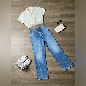 NWOT Heron Preston High-Waist Straight Leg 6-Pocket Medium Wash Denim Jeans